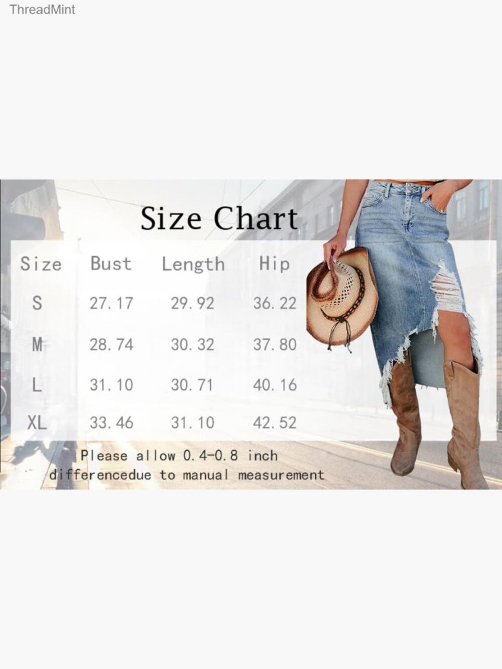 Ripped Distressed High Waist Denim Skirt Y2k Stretch Midi Skort - Picture 6 of 7